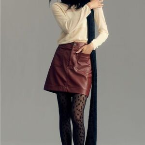 NWT Anthropologie Maeve Colette Faux Leather Mini Skirt - Dark Auburn - Large